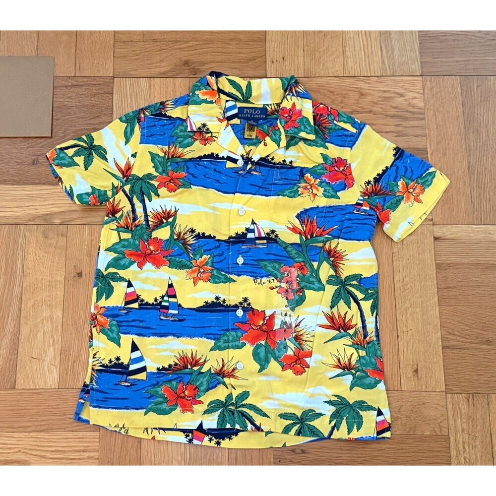 Polo Ralph Lauren Boys Size 6 Hawaiian Tropical Shirt NWT Yellow Sailboat Floral